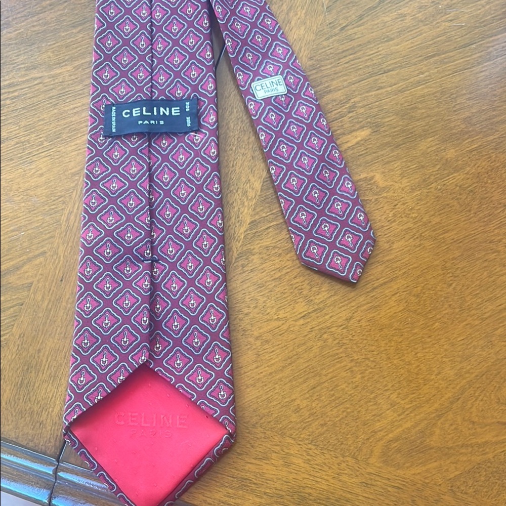 Celine Red Silk Tie with Intricate Pattern